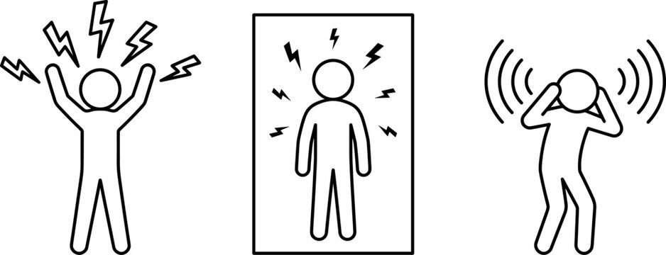 Stress and Sensory Overload Icon Set Depicting Panic Attacks, Claustrophobia, and Headache Symptoms for Mental Health Designs