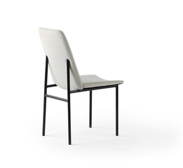 Obraz premium modern minimalist chair with a black metal frame and light grey fabric upholstery. 