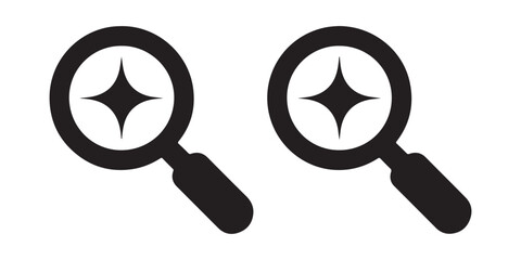 Sparkle star symbol inside magnifying glass emblem on transparent background representing magic and brilliance. © Sumon