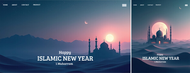 Elegant happy muharram islamic new year background for social media, website, design template © Ftch.