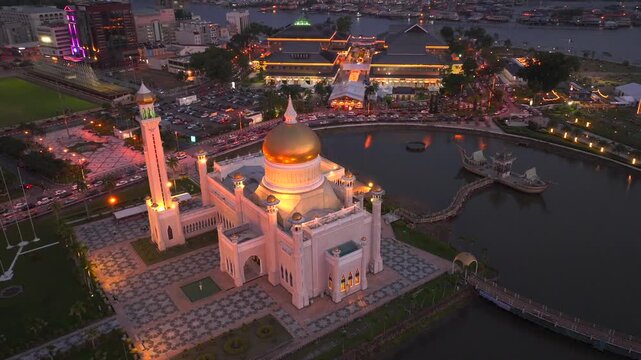 Bandar Seri Begawan, the capital city of Brunei Darussalam in evening. Tiny Sultanate in South East Asia, Borneo Island.