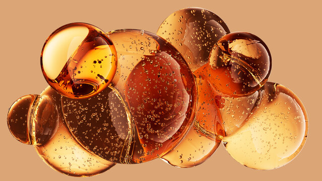 Amber beauty bubbles in premium skincare formulation concept