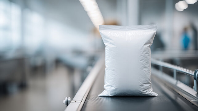 White plastic bag on conveyor belt