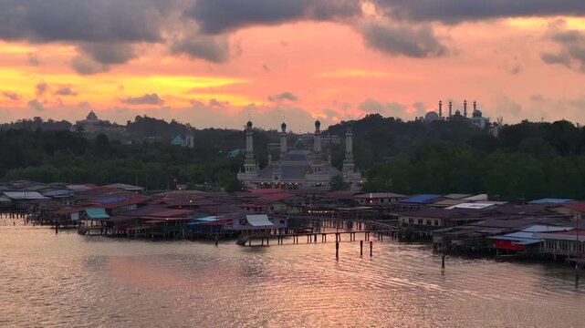 Bandar Seri Begawan, the capital city of Brunei Darussalam in evening. Tiny Sultanate in South East Asia, Borneo Island.