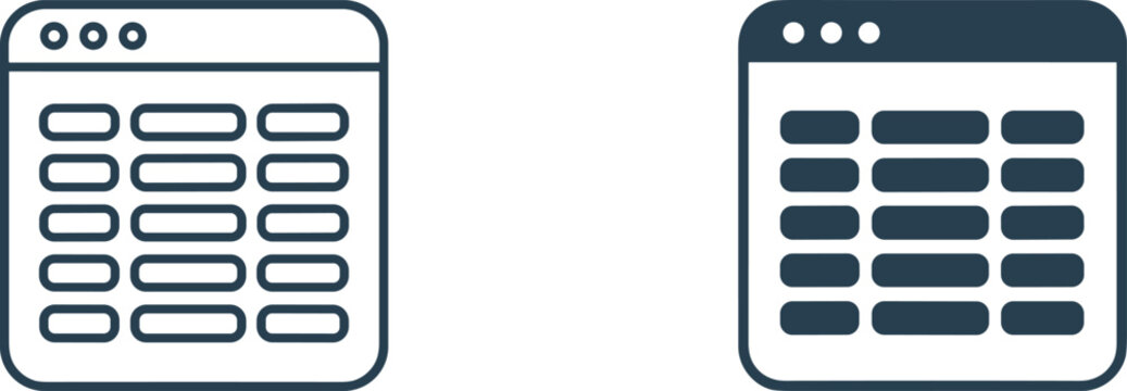 Two Icons Representing Data Tables or Spreadsheets Keywords: data, table, spreadsheet, grid, rows, columns, information, organization