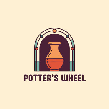 Minimalist pottery studio logo design featuring a clay vase inside an arched doorway.