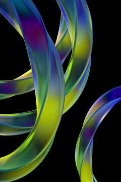 Colorful Abstract Shapes Twist and Turn in a Dark Background