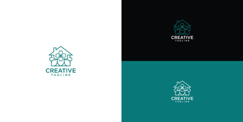 Fototapeta premium Sakura house abstract line vector logo design
