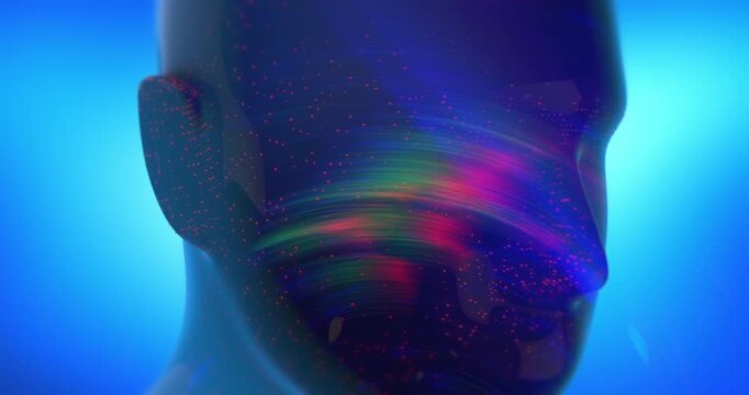 Abstract digital cyber background featuring futuristic android cyborg profile animation. Loopable Abstract Background Animation.
