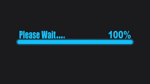 Blue progress bar with text please wait 39 percent loading on dark background