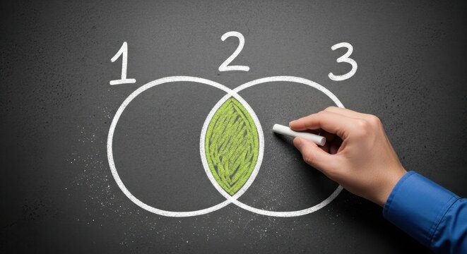 Hand drawing venn diagram on blackboard concept with chalkboard business analysis