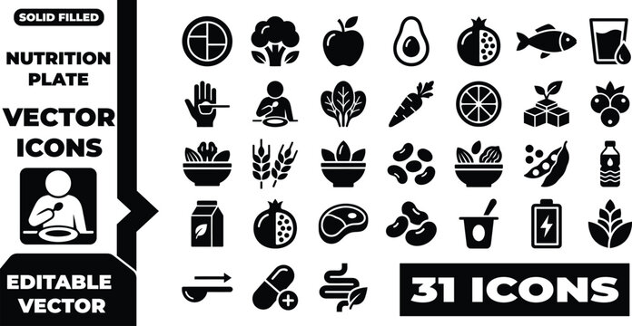 Nutrition plate vector icons for healthy eating and wellness design
