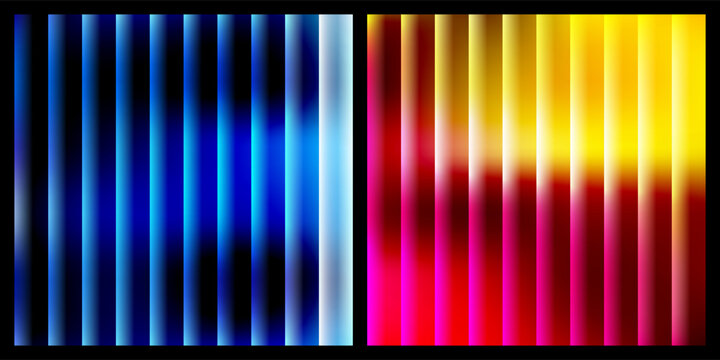 A split composition featuring a digital abstract background with vertical color gradients in blue on the left and a warm yellow-red blend on the right