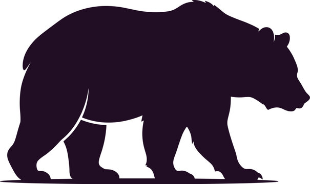 Bear, silhouette, walking, grizzly, wild, animal, nature, wildlife, predator, mammal, purple, shape, icon, vector, illustration, isolated, white, background, design, forest,