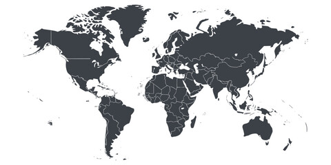 World map vector illustration. gray outline continents countries isolated on transparent background © MdOmar