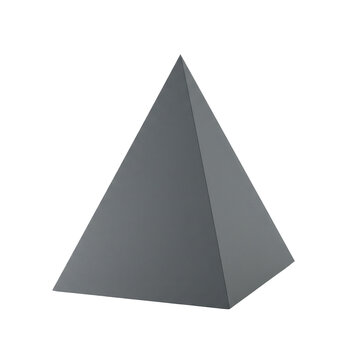 A gray pyramid's geometric form against a transparent background, angled view isolated on white background