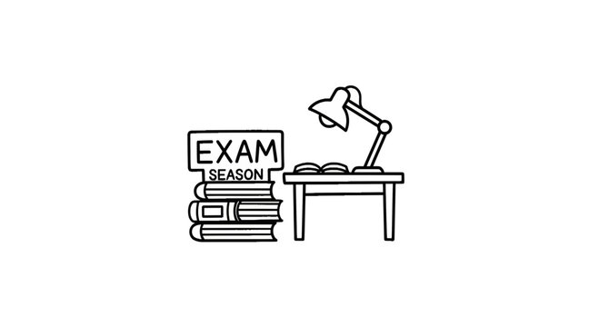 Study desk with lamp and textbooks for exam season preparation