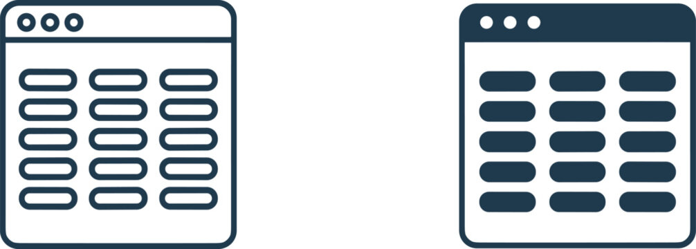 Two Spreadsheet Icons One Outline One Solid On White Background table data