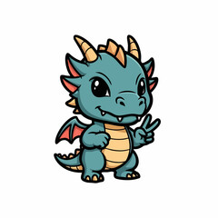 Fototapeta premium Adorable Cartoon Dragon with Peace Sign, Cute and Playful Illustration.