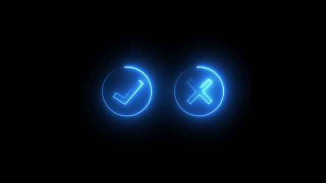 Glowing Neon Tick and Wrong Sign Right or False Concept Motion Graphic