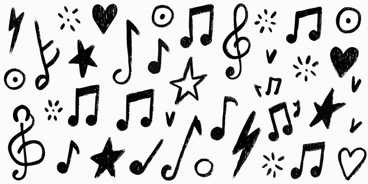 musical notes and symbols hand drawn pattern