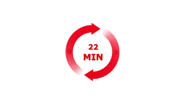 Red circular arrow timer with twenty two minutes text on a white background