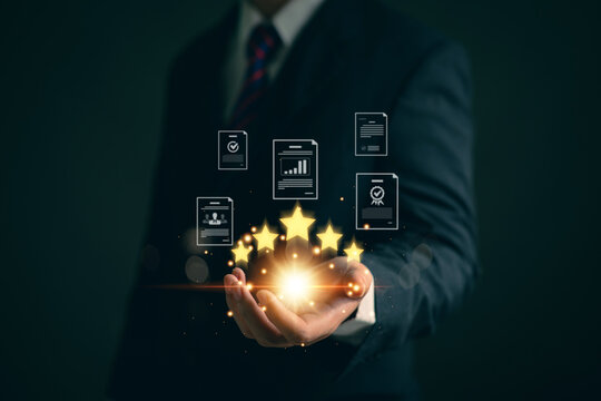 The concept of scoring customer satisfaction after receiving a service. Evaluating the quality of employees and customer service. The concept of satisfaction assessment.