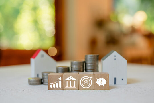 Concepts of saving money. Coins. Allocating savings and investments. Financial planning concepts.