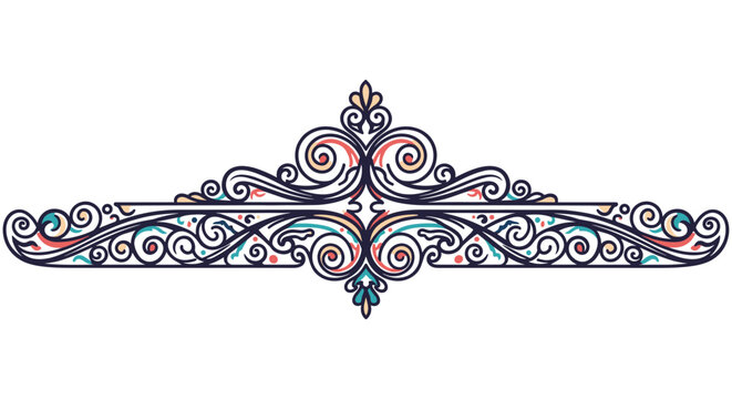 Ornate decorative scroll divider with intricate swirls and colorful accents is perfect for elegant document headings and invitation designs.