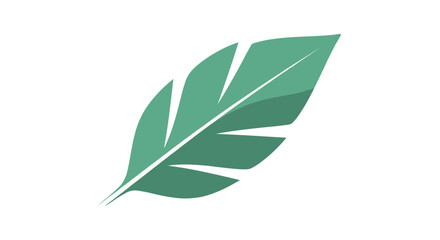 Fototapeta premium Simple stylized illustration of a single green tropical leaf with several segments against a plain white background.