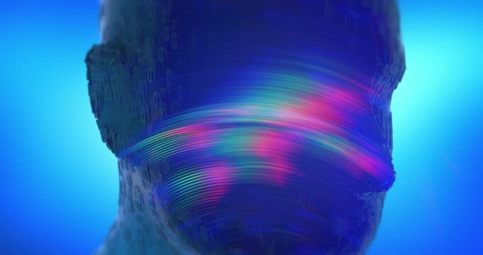 Human brain data processing visualization showing abstract robotic head overlay. Loopable Abstract Background Animation.