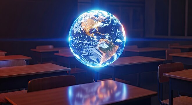 Earth globe in classroom geography education global studies and environmental awareness concept