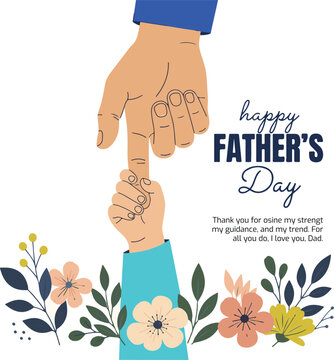 Happy father's day emotional greeting with holding hands and floral border