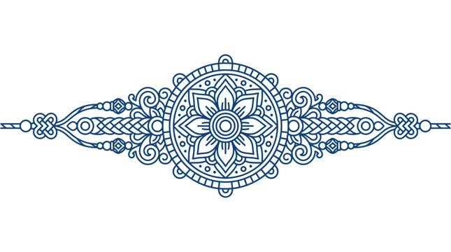 Intricate blue mandala decorative border design with symmetrical floral patterns.