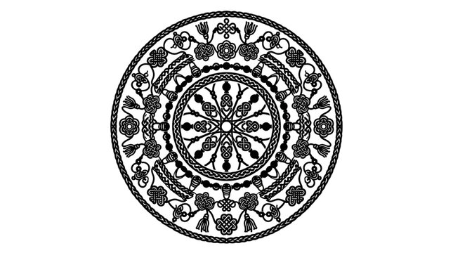 Intricate circular mandala pattern with ornate floral and geometric decorative elements.