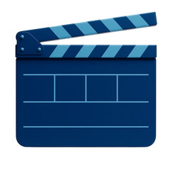 Fototapeta premium blue striped film clapperboard isolated on transparent background symbolizing movie production industry creative filmmaking tool cinematic scene marker audio video synchronization equipment