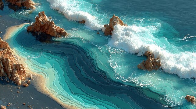 Tropical volcanic sand shoreline with crystal turquoise breaking waves images