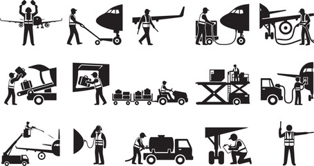 Construction Equipment and Industrial Machinery Worker Silhouette Set for Engineering, Logistics, Transportation and Maintenance Projects © MOSLEMA