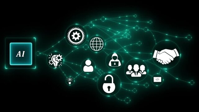 Futuristic ai Security and Digital Business Connectivity Technology Concept with Neon Interface