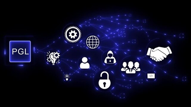 Futuristic pgl Network Security and Digital Business Connectivity Technology Concept with Neon Interface