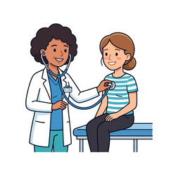 Fototapeta premium Friendly Female Doctor Performing Routine Medical Checkup on a Patient Using a Stethoscope Illustration