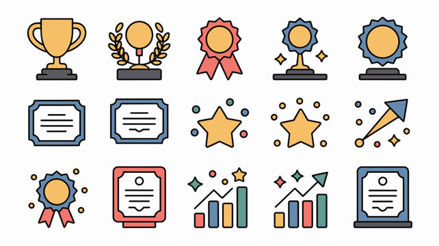 Corporate certificate and success star outline icons &ndash; Ideal for continuing education certificates, professional accreditation, or workplace training materials.