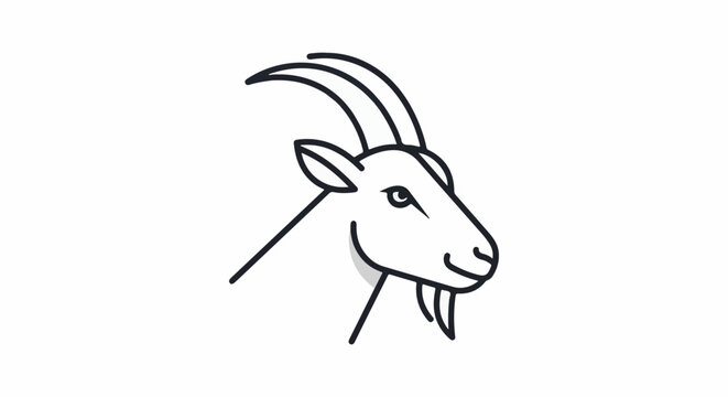 Minimalist line art illustration of a goat's head with horns and beard