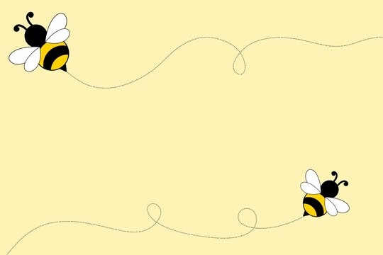 Bee Flight Border Background with Copy Space. Honeybee Frame Background with Flying Trail. Cartoon Bee Border Design Template