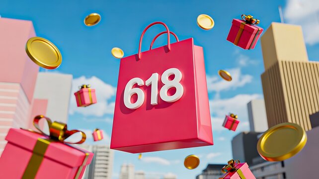 618 shopping festival concept with gift boxes discounts and online retail promotion