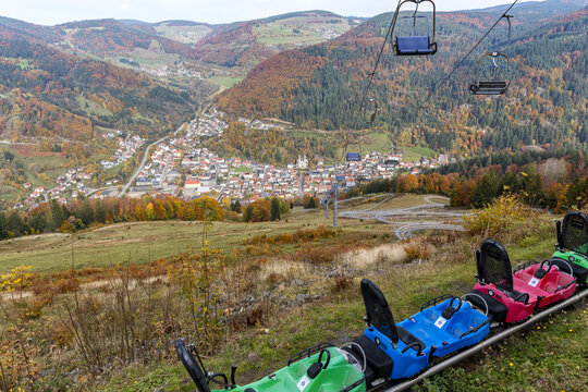 Toboggan run Hasenhornbahn in Todtnau in the Black Forest in autumn in Todtnau, Germany