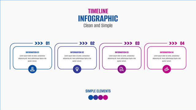 Simple and colorful timeline infographics options banner. Four options infographic. Four items infographic. 4 steps infographic. Timeline infographic
