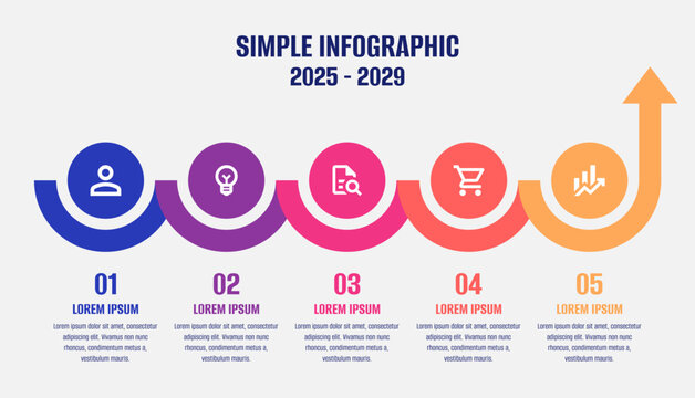 Set of infographic elements for your design. Simple 5 colors infographic. Infographic option banner with 5 colors circles and items. Five steps infographic

