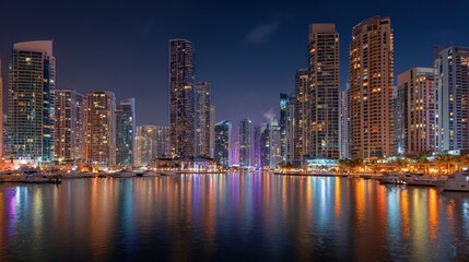 Fototapeta premium City skyline at night with reflections
