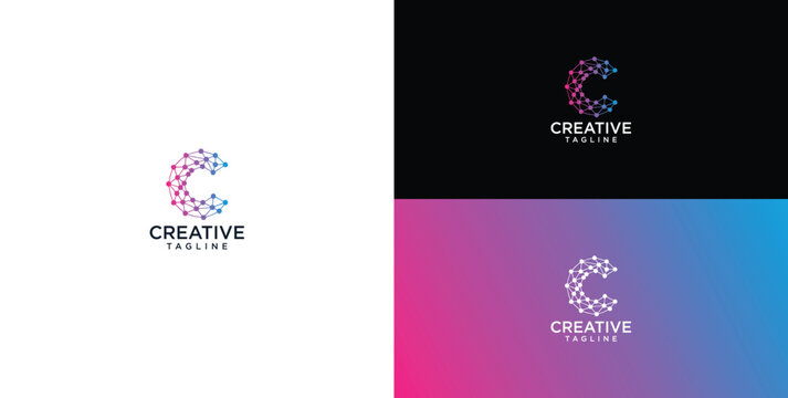 Logo design. Atom Molecule Letter C Logo, Science and Technology Dot Vector Logo